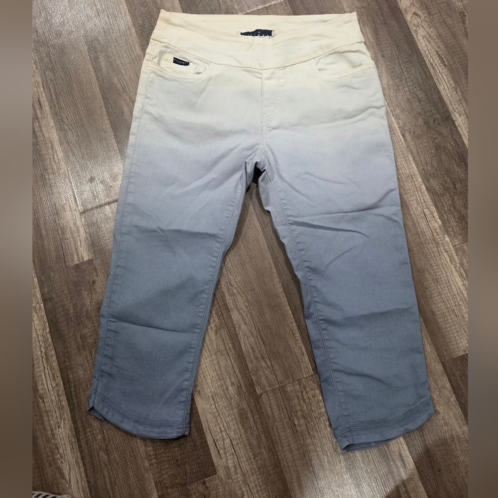 BLUEBERRY Denim White Blue Ombre Capri Y2k Cropped Jeggings Tennis Preppy 10